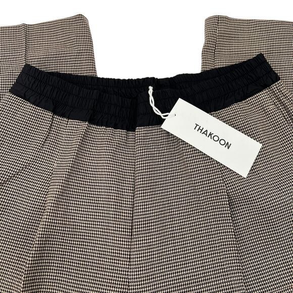 THAKOON Smocked Waist Wide Leg Pull On Trouser Brown Combo Houndstooth Sz 6 NEW - Picture 7 of 15